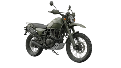 Green motorcycle, with rugged tires and dual sport design, cutout, PNG isolated on white or transparent background