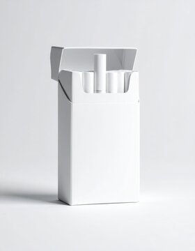 Minimal white cigarette pack mockup with open lid on clean studio background