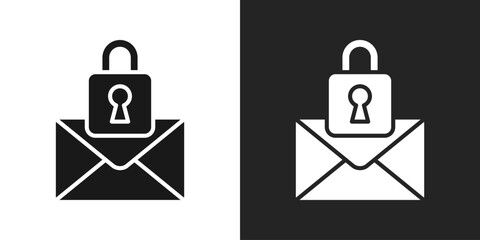 Email Security Icon In Black And White Glyph Style