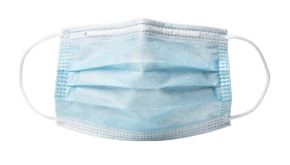 Protective surgical face mask isolated on white background emphasizing hygienist safety measures during dental cleaning for patients with bleeding risk and low platelet counts.