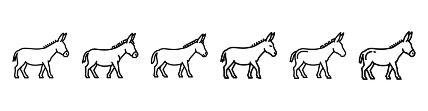 biblical donkey walk Line art illustration isolated on white background of palm sunday icons