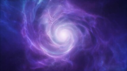 Dynamic swirling vortex of luminous purple and blue light, resembling a distant galaxy or a mystical portal, representing cosmic wonder and infinite possibilities - Powered by Adobe
