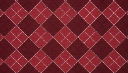 Close up of a Classic Red Argyle Pattern on Knitted Textile Fabric, Featuring Intertwined Diamonds and Rich Texture