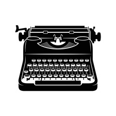 Solid Black Silhouette of an Antique Typewriter, Classic Writing Device Icon