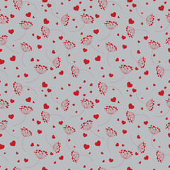 Seamless pattern of dandelion flowers with hearts on isolated background. Design for Valentines Day, Wedding, Mothers day celebration, greeting cards, invitations, scrapbooking, home decoration.