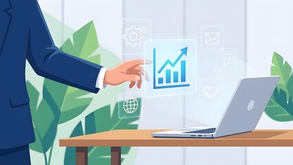 Businessman Analyzing Data on Digital Interface in Office