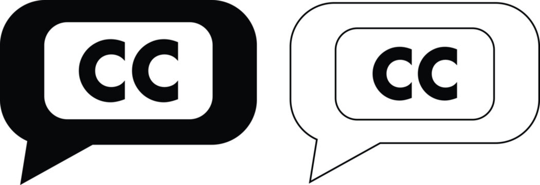 Closed caption icons. Subtitles and CC symbols. Universal Caption Symbols. accessibility graphic design. Multimedia and streaming signs