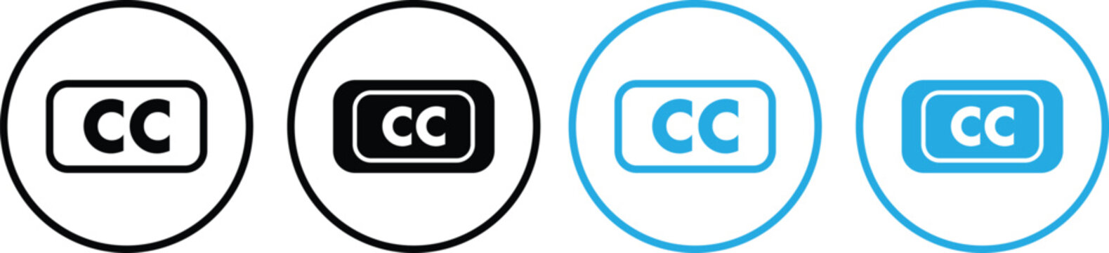 Closed caption icons. Subtitles and CC symbols. Universal Caption Symbols. accessibility graphic design. Multimedia and streaming signs