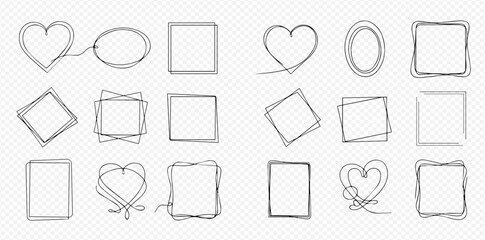 Set of hand-drawn doodle frames with various shapes and continuous line art style. © Lunara Arts