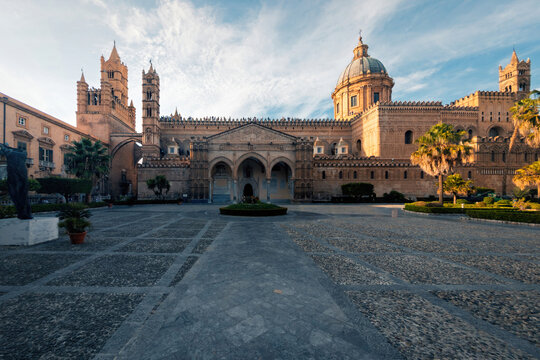 Historic architecture of the Palermo Cathedral exterior