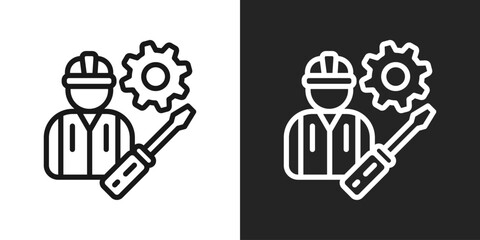 Worker Icon In Black And White Line Style