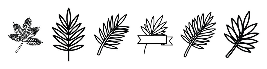 Obraz premium palm leaf celebration Line art illustration isolated on white background of palm sunday icons