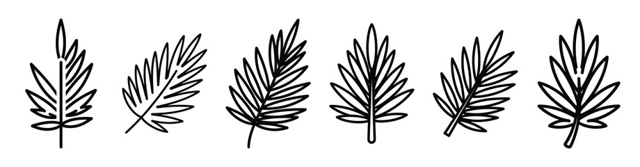 palm leaf christian Line art illustration isolated on white background of palm sunday icons © Shilpy