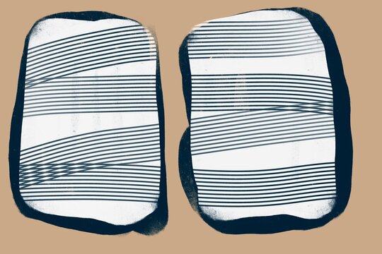 Abstract shapes with textured patterns on beige