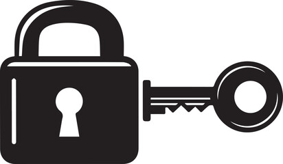 A black and white illustration of a padlock and key, symbolizing security and access control