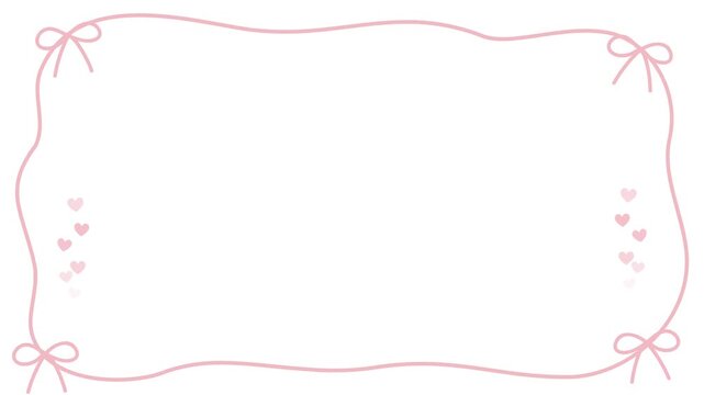 Cute Animated Pink Bow Frame with Floating Hearts on White Background