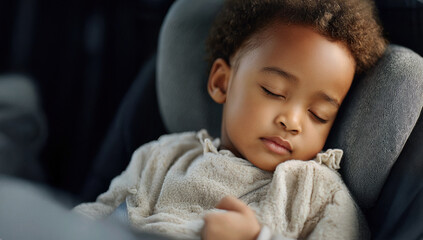 Peaceful Child Sleeping Comfortably in Car Seat on a Gentle