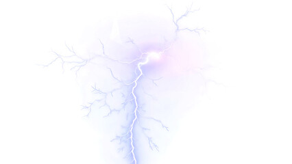 Fototapeta premium Electric blue lightning strikes through a serene natural landscape at dusk.