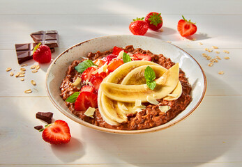 Schokoladen Banane Dessert mit Erdbeerdeko