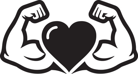 Illustration of flexed arms with a heart symbol between, showcasing strength and love