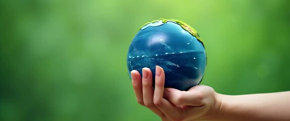 Hand holding green globe symbolizing nature management ESG sustainability ecology and renewable energy for save the world environmental and conservation. concept as Hand holds green globe representing - Powered by Adobe