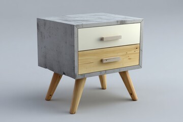 Concrete and wood nightstand with two drawers