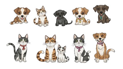 Collection of Adorable Dogs and Cats Illustration.