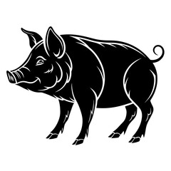 Fototapeta premium Black and white silhouette of a pig