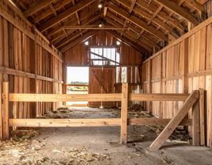 Fototapeta premium Rustic Wooden Barn Interior with Natural Light and Simple Design