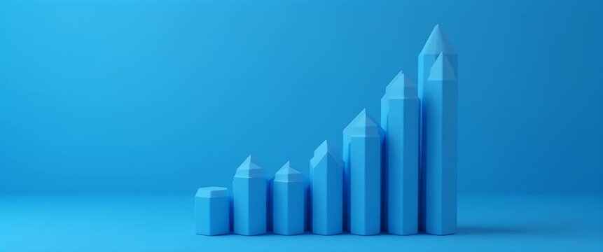 Minimalist blue bar graph gradually rises against a monochromatic background, with gentle ambient lighting creating subtle shadows; camera slowly pans to enhance the sleek, modern aesthetic.