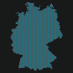 Germany Digital Network Map with Futuristic Cyan Dotted Grid System. Geeman dotted map.