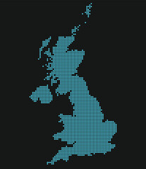 United Kingdom Digital Network Map with Dotted Grid for London Fintech Infrastructure. UK dotted map