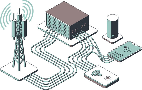 Network Connectivity Diagram With Cell Tower Server And Smartphone technology communication