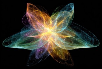 Abstract swirling, colorful,  star-like form