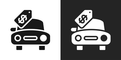 Car Sales Icon In Black And White Glyph Style