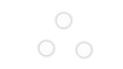 Three white circles arranged in triangular formation on plain background