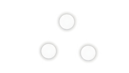 Three white circles arranged in triangular formation on plain background