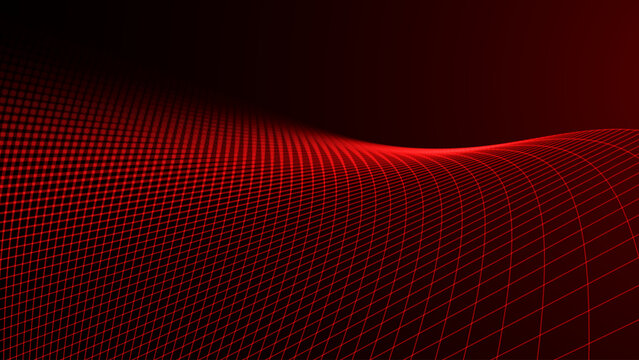 Red Glowing Cyber Wireframe Grid Background With Laser Lines. Retro Futuristic Perspective Game Backdrop For Posters, Banners, Wallpapers. Vector Illustration.