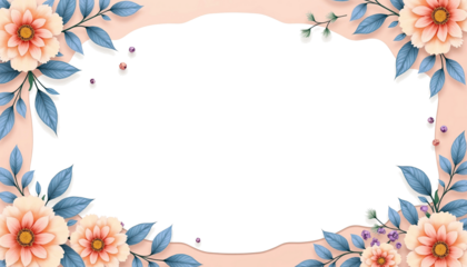 Elegant floral frame border with soft peach background for copy space or invitation design isolated on transparent background