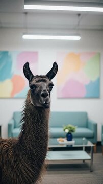 Llama in Modern Interior Setting - Unique Animal Decor for Home and Office Spaces
