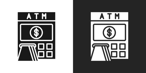 Atm Machine Icon In Black And White Glyph Style