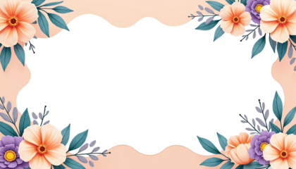Elegant floral frame border with soft peach background for copy space or invitation design isolated on transparent background