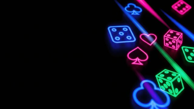 Neon glowing gambling elements. Abstract casino concept for entertainment design and gaming industry. Bet and win theme. - Powered by Adobe