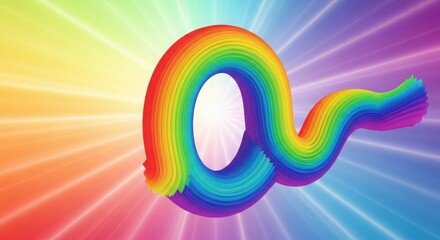 Vibrant rainbow swirl with radiant light beams in colorful background
