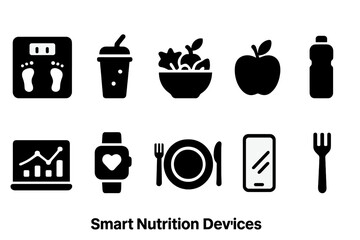 Smart nutrition icon set. Health, food tracking icons outline for wellness apps