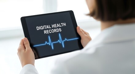 Doctor holding tablet with digital health records on screen