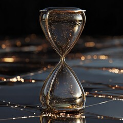 Luxurious Golden Hourglass on Futuristic Illuminated Background