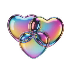 Fototapeta premium Glossy Iridescent 3D Heart Shapes with Rainbow Gradient Glass Effect Isolated on Black Background for Love and Valentine Concept