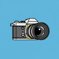 Vintage camera illustration on blue background  