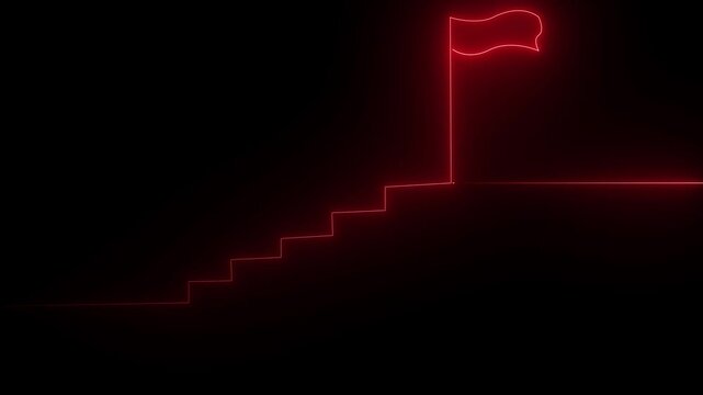 stairs icon sign icon animation on Glowing neon business graph chart concept . Business improve concept, market signs in neon lights Glowing neon line